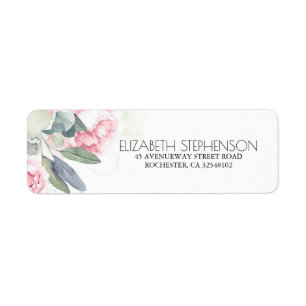 Rosa Flowers Watercolor Greenery Returadress Etikett