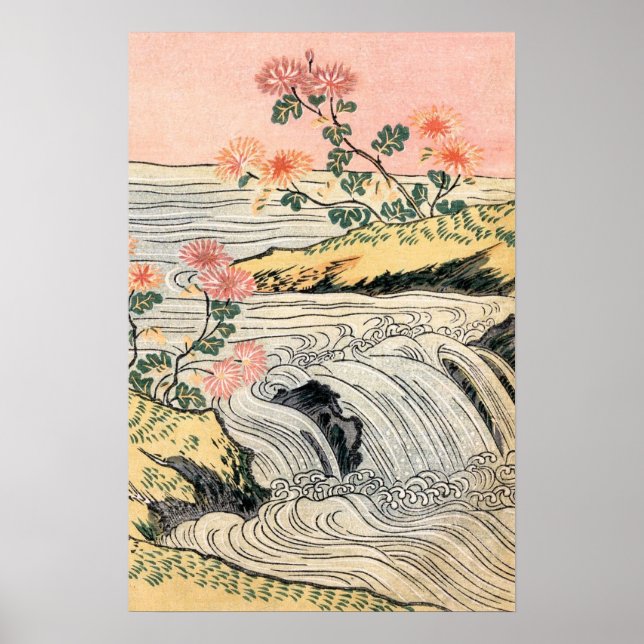 Rosa Flowers Waterfall liggande Poster (Framsidan)