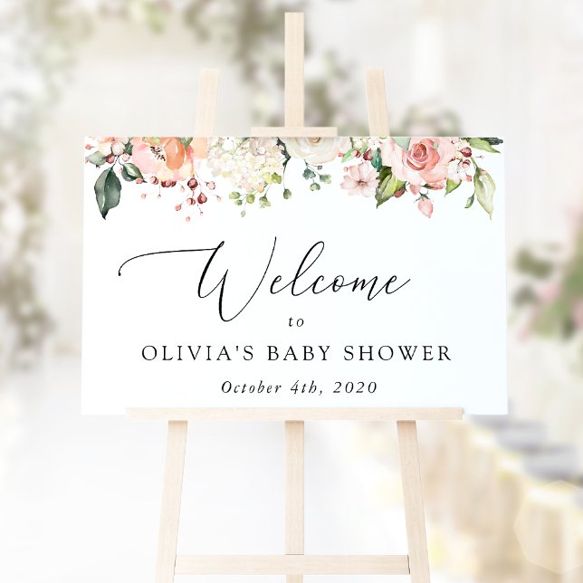 Rosa Flowers, White Flowers, Baby Shower Welcome Poster (Skapare uppladdad)