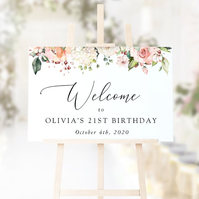 Rosa Flowers, White Flowers, Birthday Welcome Poster (Skapare uppladdad)