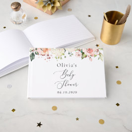 Rosa Flowers, White Flowers, Boho, Baby Shower Gästböcker