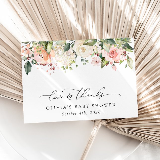 Rosa Flowers, White Flowers, Boho, Baby Shower Tack Kort (Skapare uppladdad)