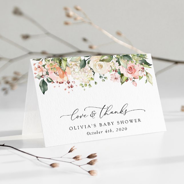 Rosa Flowers, White Flowers, Boho, Baby Shower Tack Kort (Skapare uppladdad)