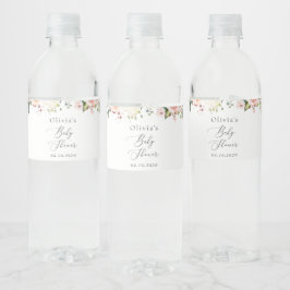 Rosa Flowers, White Flowers, Boho, Baby Shower Vattenflaskor Etikett