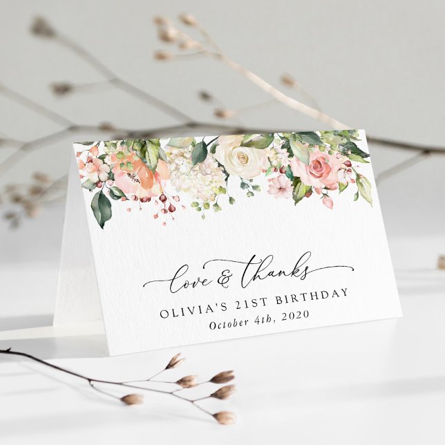 Rosa Flowers, White Flowers, Boho, Birthday Tack Kort (Skapare uppladdad)