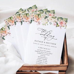 Rosa Flowers, White Flowers, Boho, Bröllopsprogram