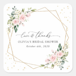 Rosa Flowers, White Flowers, Boho, Möhippa Fyrkantigt Klistermärke