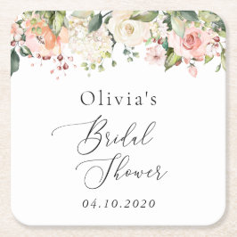 Rosa Flowers, White Flowers, Boho, Möhippa Underlägg Papper Kvadrat