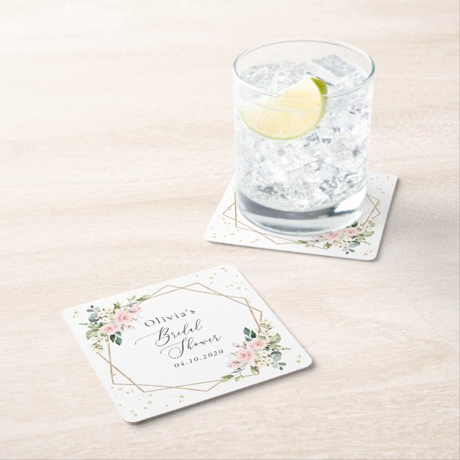 Rosa Flowers, White Flowers, Boho, Möhippa Underlägg Papper Kvadrat (Insitu)