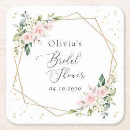 Rosa Flowers, White Flowers, Boho, Möhippa Underlägg Papper Kvadrat