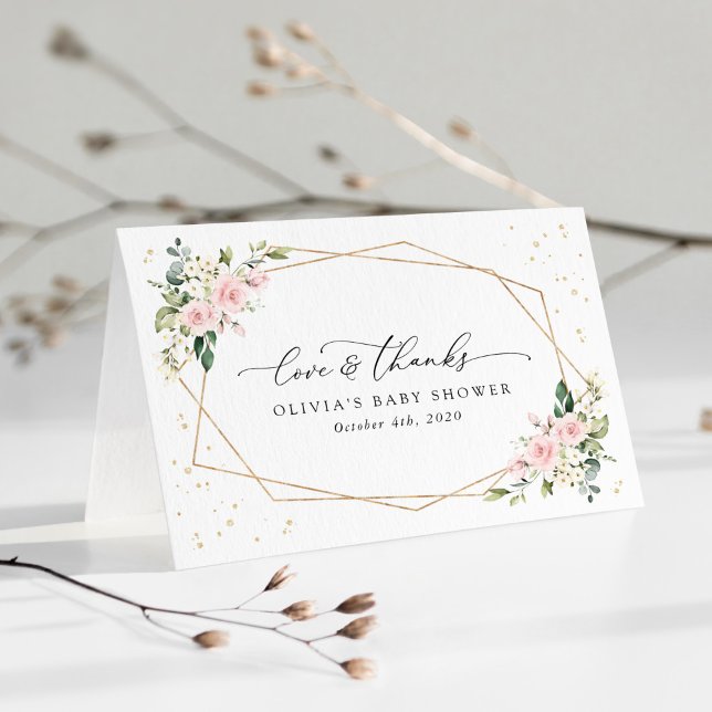 Rosa Flowers, White Flowers, Greenery, Baby Shower Tack Kort (Skapare uppladdad)