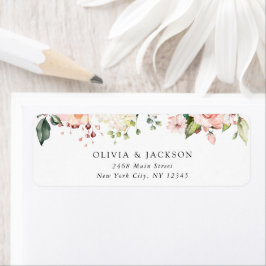 Rosa Flowers, White Flowers, Greenery, Bröllop Returadress Etikett