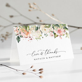 Rosa Flowers, White Flowers, Greenery, Bröllop Tack Kort