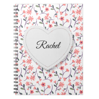 Rosa Flowers White Heart Gift Journal Note Bok Anteckningsbok