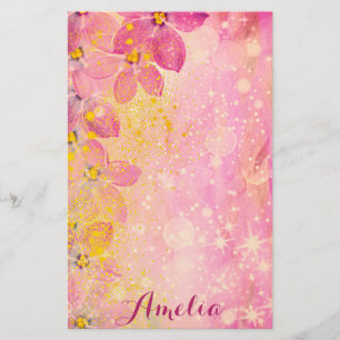 Rosa Flowers with Bokeh Sparkles & Paint Splatters Brevpapper