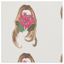 Rosa Flowers & Woman Ansikte Tyg