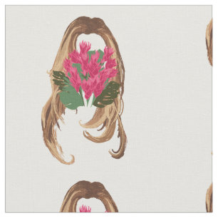 Rosa Flowers & Woman Ansikte Tyg