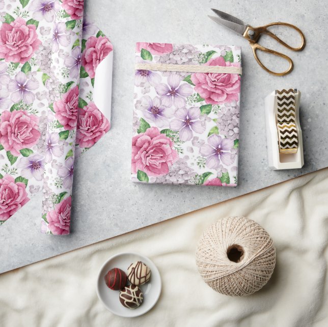Rosa Flowers Wrapping Papper Presentpapper (Hantverk)