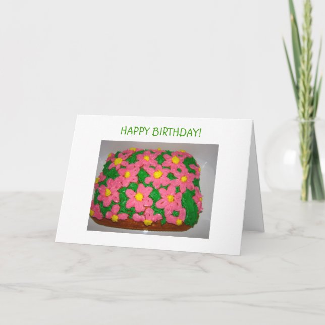 Rosa FlowersCake, GRATTIS PÅ FÖDELSEDAGEN! Kort (Framsida)