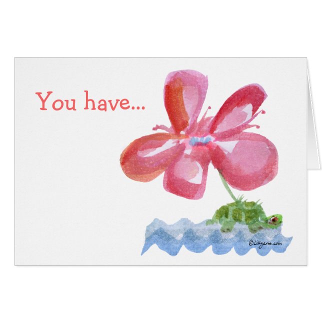 Rosa FlowerTurtle Imagtion Watercolor Card OBS Kort (Framsidan Horizontal)
