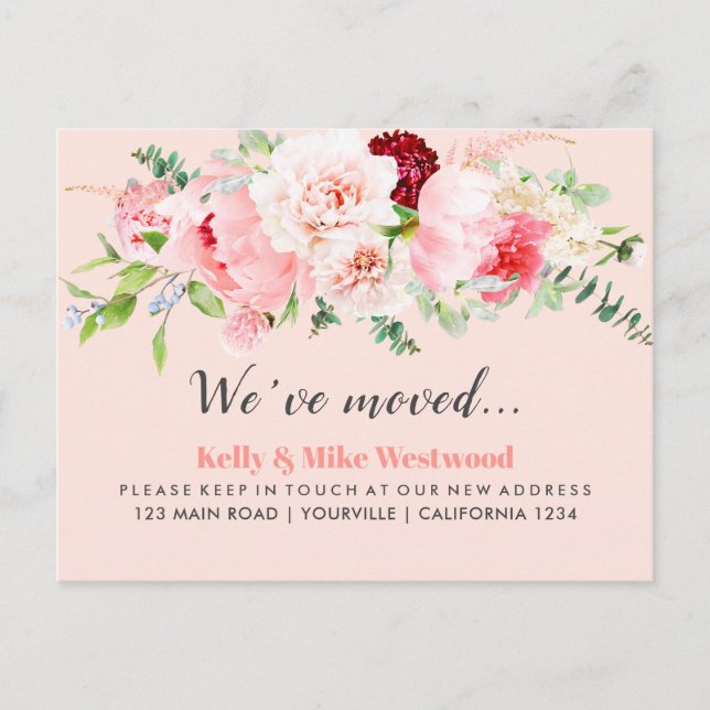 Rosa FlowerWe har flyttat Nytt adress nytt hem Vykort (Framsida)