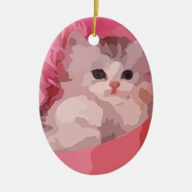 rosa fluffy kitten julgransprydnad keramik (Framsidan)