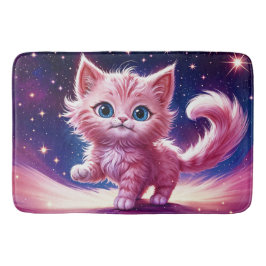 Rosa fluffy söt katt surreal blue ögon stil badrumsmatta