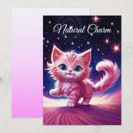 Rosa fluffy söt katt surreal blue ögon stil inbjudningar