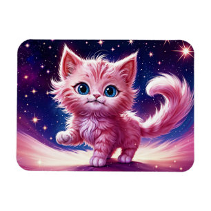 Rosa fluffy söt katt surreal blue ögon stil magnet