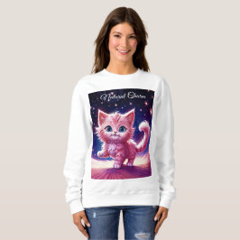 Rosa fluffy söt katt surreal blue ögon stil t shirt