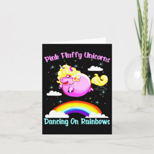 Rosa Fluffy Unicorns Dancing on Rainbows T Shirt Kort