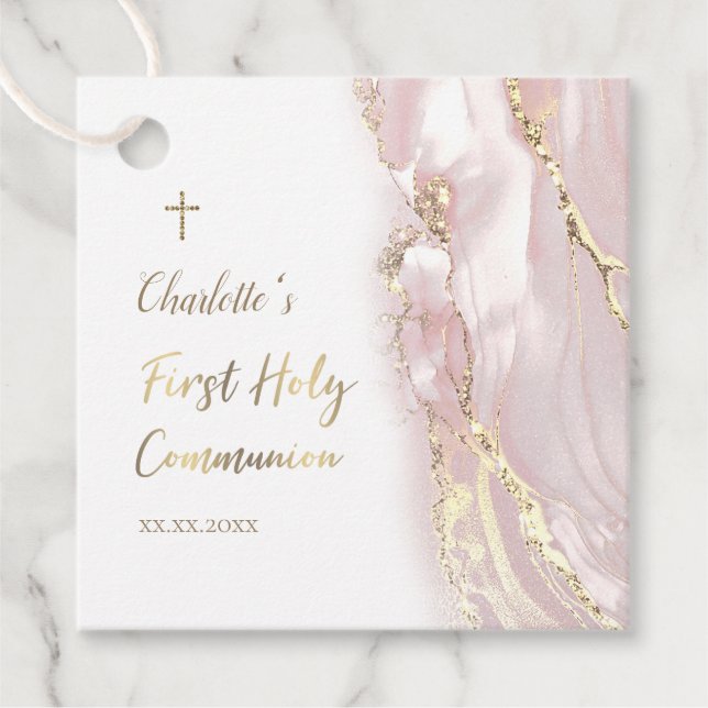 rosa fluid marble First Communion Gåvor Etiketter (Framsida)