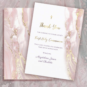 rosa fluid marble First Communion Tack Inbjudningar