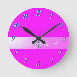 Rosa Fluorescerande Monogram Rund Klocka