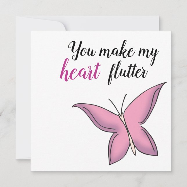 Rosa Fluttering Butterfly Valentine Kort (Framsida)
