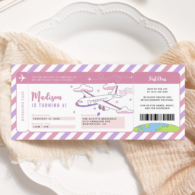 Rosa Flygplan-påstigningsdagspass Biljett Inbjudningar (Skapare uppladdad)