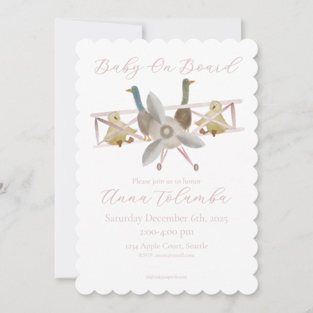 Rosa flygplansbabyshopsinbjudan (Framsida)