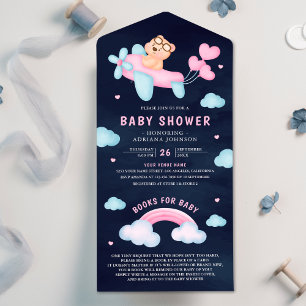 Rosa flygplansflicka Teddybjörn Navy Baby Shower