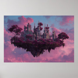 Rosa Flytande Slott Ö Poster