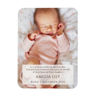 Rosa födelseannons för babyflicka kylskåpsmagnet magnet
