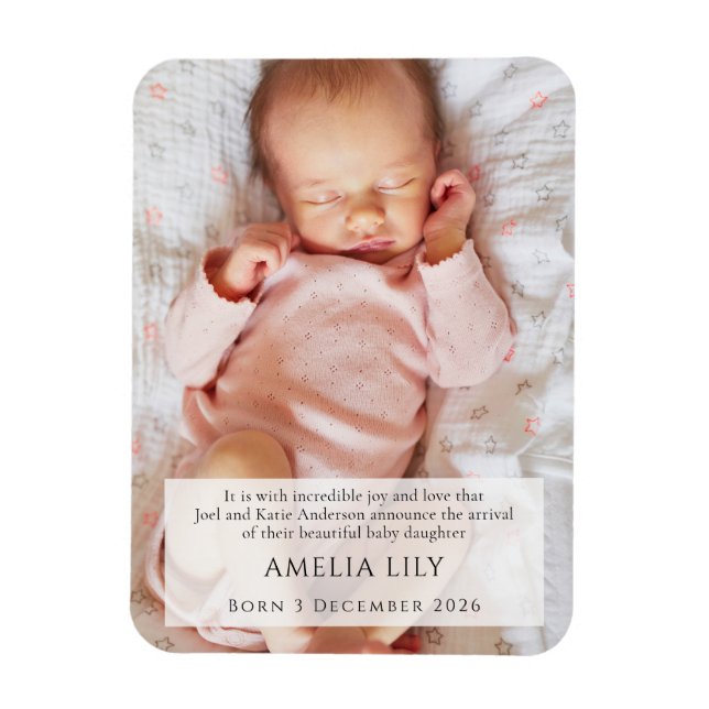 Rosa födelseannons för babyflicka kylskåpsmagnet magnet (Vertikal)