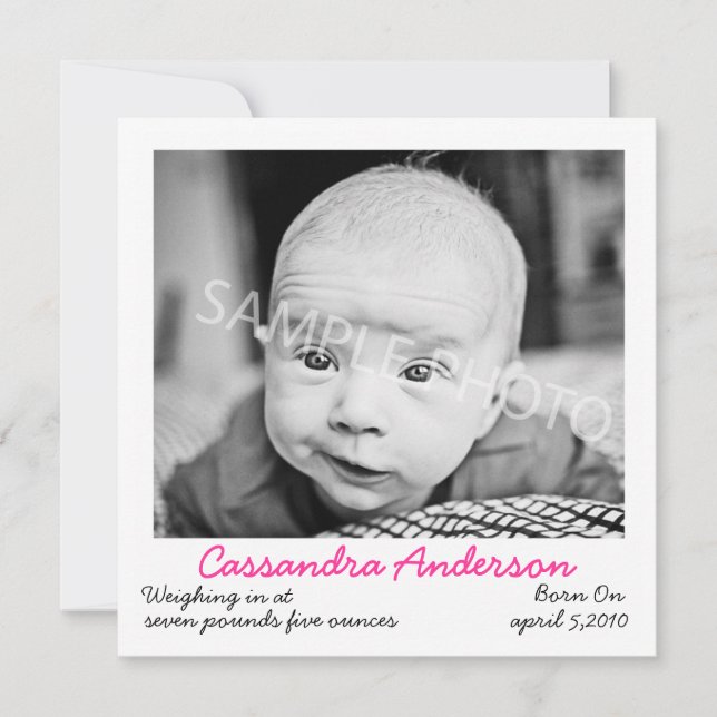 Rosa födelseannons meddelande (Framsida)