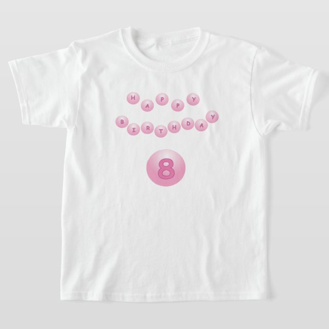 Rosa Födelsedag Bollar 8 år T-shirt (Laydown)