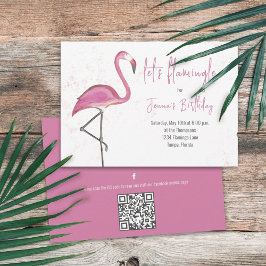 Rosa Födelsedag Söt Flamingo QR Code Social Media Inbjudningar