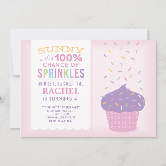 Rosa födelsedags kort med rosa cupcakes och ströss (Framsida)