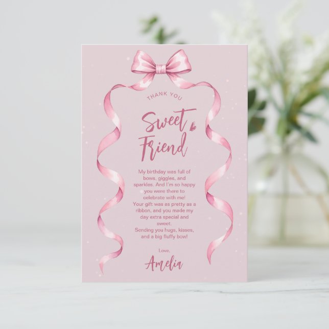Rosa födelsedagsbåge ett år  tack kort (Stående Fram)