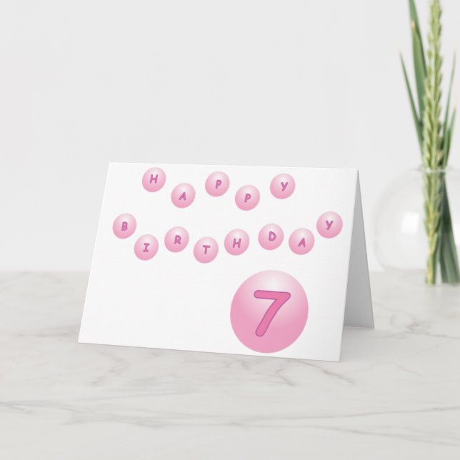 Rosa födelsedagsballonger ålder 7 kort (Framsida)