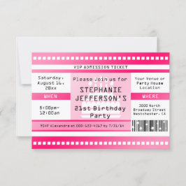 Rosa Födelsedagsfest Adapter Biljett Inbjudningar