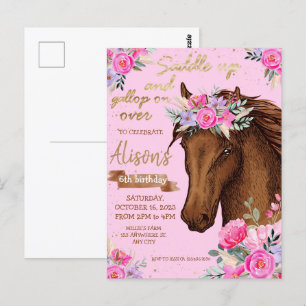 Rosa födelsedagsfest cowgirl till häst vykort