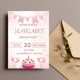 Rosa Födelsedagsfest inbjudan